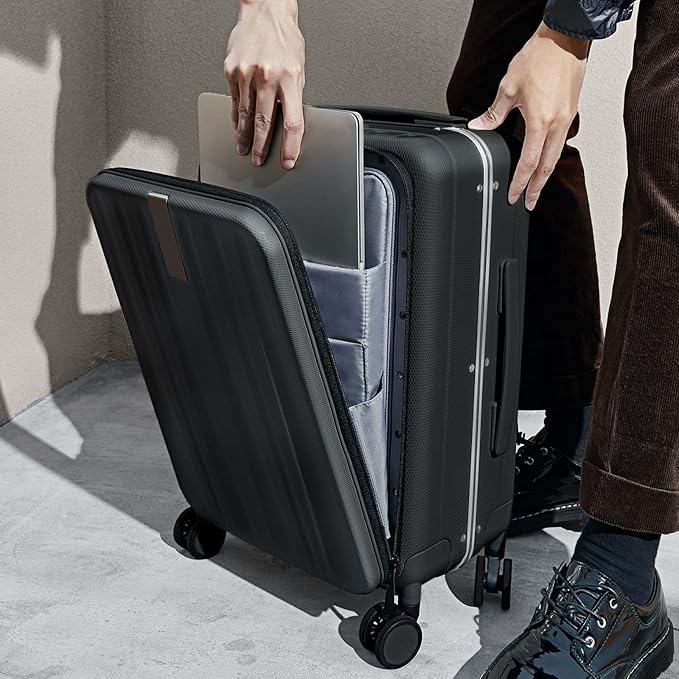 Hanke 20 Inch Carry On Luggage Hard Shell Suitcases with Wheels Luggage Suitcase Travel Luggage for Women Men Rolling Luggage Bags for Business Trip Weekender-Black