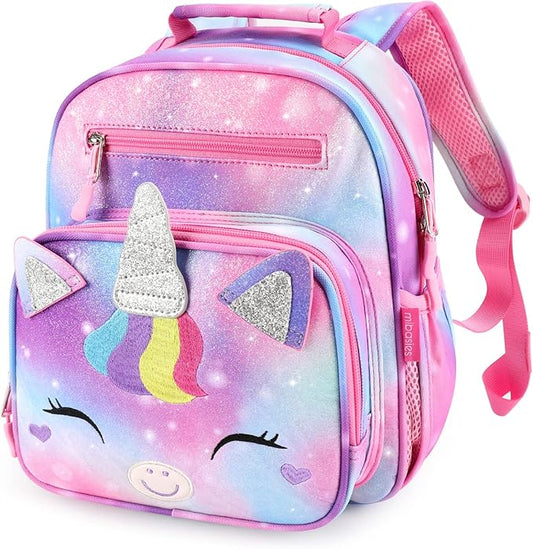 mibasies Toddler Backpack for Girls 2-4: Cute Kids Backpacks for Girls - Preschool Kindergarten Backpack - Unicorn Bangs