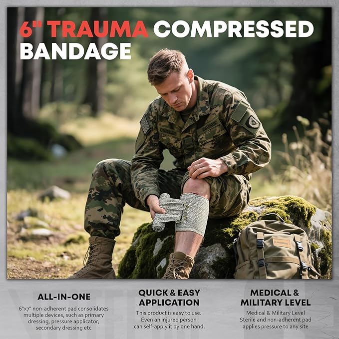 Advanced Trauma First Aid Kit - Emergency Camping Gear with Tourniquet, Compression Bandage, 36" Splint | Portable Survival Gear for Outdoor, Home, Camping- Gift for Husband Dad and Wife-Black