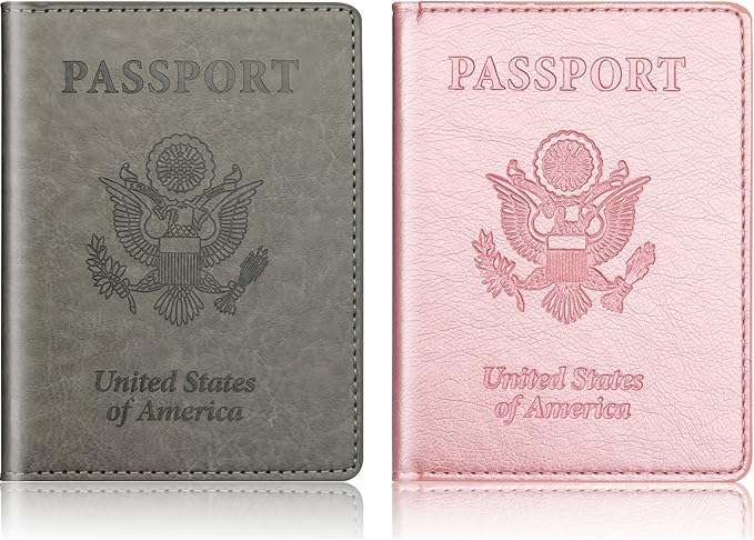 Rose Gold & Gray Passport Holder for Travel, Passport Wallet Cover Case for Family Women Men Cruise Essentials, Travel Must Haves Passports Book Protector