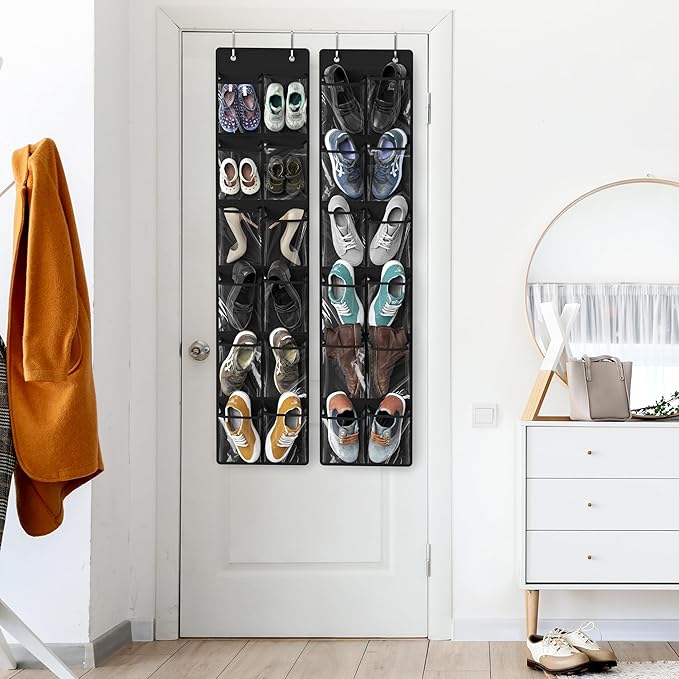 Simple Houseware 24 Pockets - 2PK 12 Large Pockets Over Door Hanging Shoe Organizer, Black