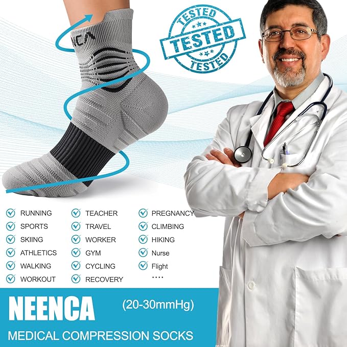 NEENCA Medical Compression Socks for Women & Men Circulation—2 Pairs, Ankle Compression Stockings for Pain Relief, Plantar Fasciitis, Swelling, Running, Nurses, Travel, Pregnancy, Flying. 20-30 mmHg