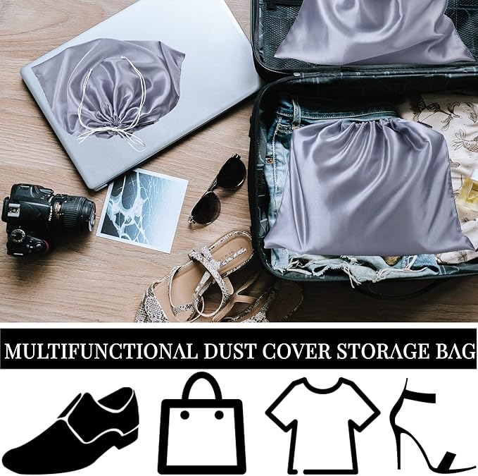 6 Pack Dust Bags for Handbags Silk Dust Cover Bag for Handbags Purses Shoes Boots, Silk Dustproof Drawstring Bag Travel Storage Pouch (Gray, 23.6 × 19.6 in)