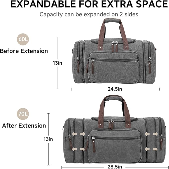 Canvas Expandable Duffle Bag for Men Traveling, Luggage Travel Bag Weekender Overnight Bag,Mens Gym Carry on Duffel Bags