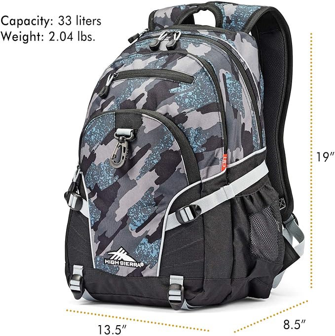 High Sierra Loop Backpack, Travel, or Work Bookbag with tablet sleeve, One Size, Graffiti/Black/Ash