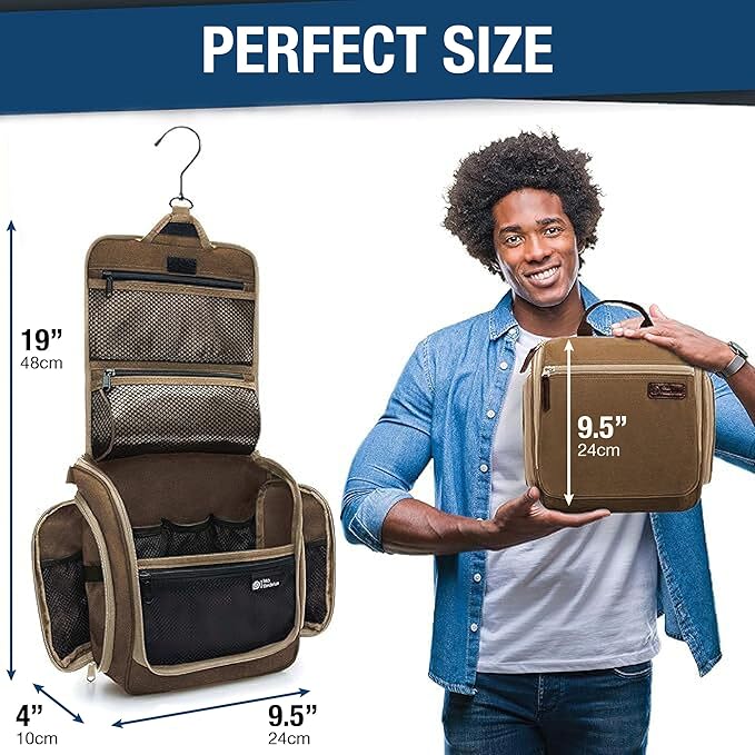 D&D Hanging Travel Toiletry Bag for Men and Women – Large Cosmetics, Makeup and Toiletries Organizer Kit with 10 Compartments, YKK Zippers, XXL Metal Swivel Hook, Water-Resistant Nylon