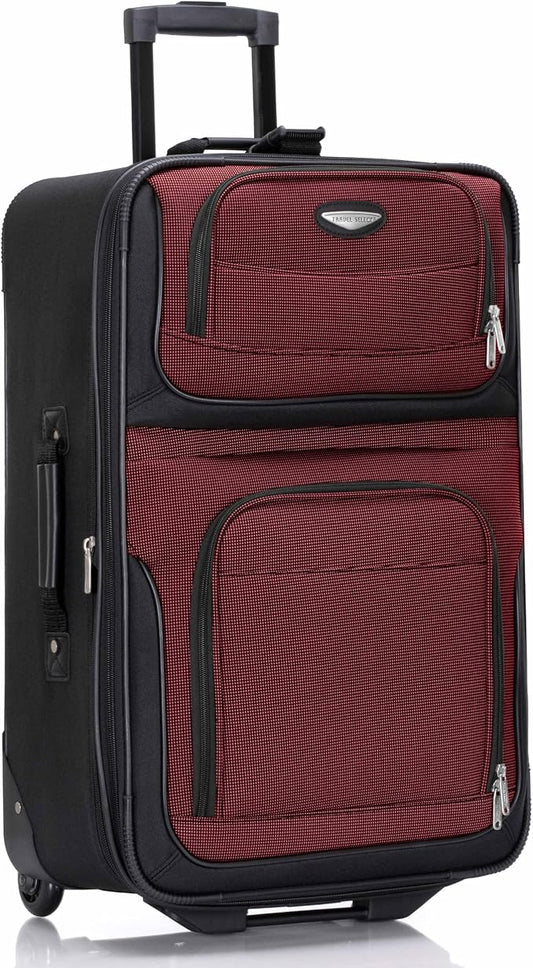 Travel Select Amsterdam 25-Inch Softside Expandable Rolling Upright Luggage, Lightweight 2-Wheel Suitcase with Push-Button Handle, Burgundy