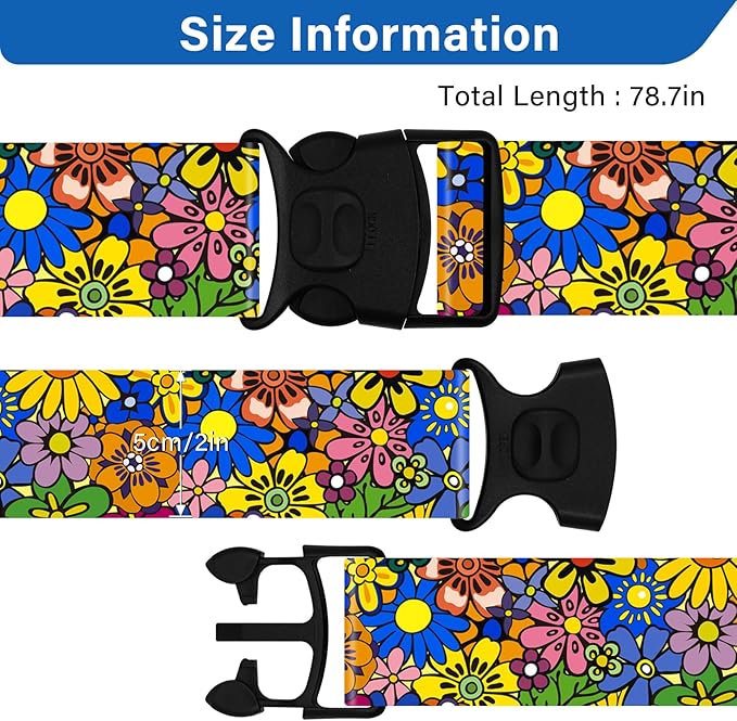 2 Pack Luggage Straps for Suitcases, Adjustable Travel Belt with Double Lock and Quick Release Buckle, Heavy Duty Nylon Bag Packing Strap, Bright Identifiers Business Travel Accessories-Sun Flowers