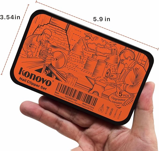 Konovo Toenail Clippers for Seniors Thick Toenails, Toe Nail Clippers Adult Thick Nails Long Handle 16mm Wide Jaw Opening Nail Clippers Heavy Duty Nail Clippers Kit 5Pcs
