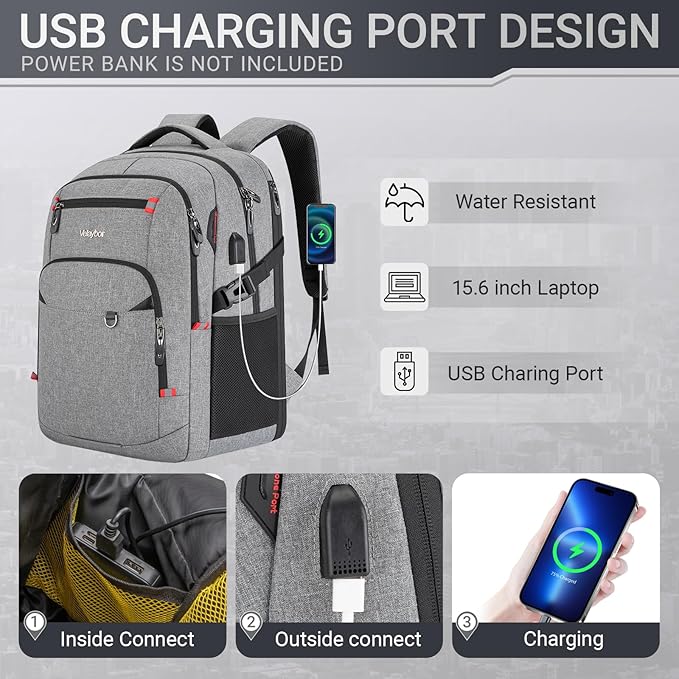 40L Expandable Laptop Backpack, Anti-thief Travel Backpack with USB Charging Port, Airline Approved Business Waterproof Carry on Luggage, Fits 15.6" Laptop for Men Women