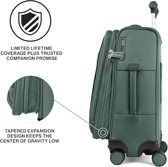 Travelpro VersaPack+ Lightweight Softside Expandable Carry on Luggage, 8 Spinner Suitcase, TSA Lock, Men and Women, Carry On 21-Inch, Desert Sage Green