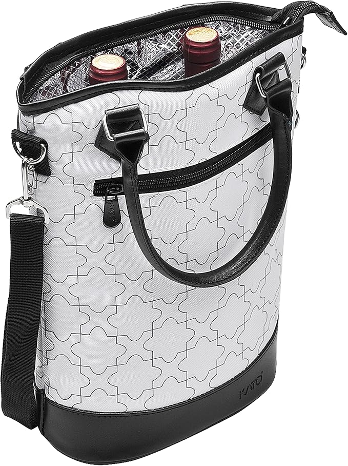 Tirrinia Insulated Wine Gift Carrier Tote - Travel Padded 2 Bottle Wine/Champagne Cooler Bag for Portable Wine Bottle Carrying Case, Women Men Wine Party Bag for Event,BYOB,Beach, Gift for Wine