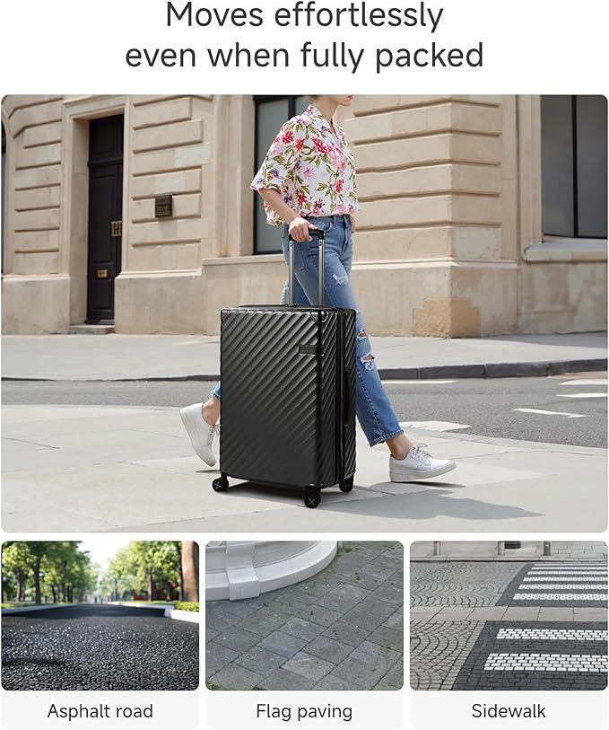 LUGGEX Luggage with Spinner Wheels, Polycarbonate Expandable Hard Shell Suitcase, 3 Piece Set, Navy