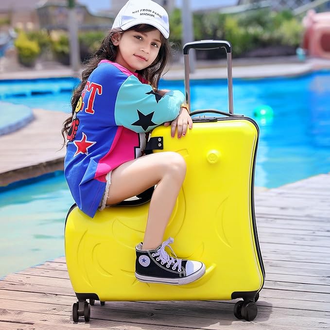 N-A Kids Ride On Suitcase with Wheels, Scooter Luggage for Toddlers Travel, Durable Children's Suitcase for Boys & Girls Ages 2-16 Years