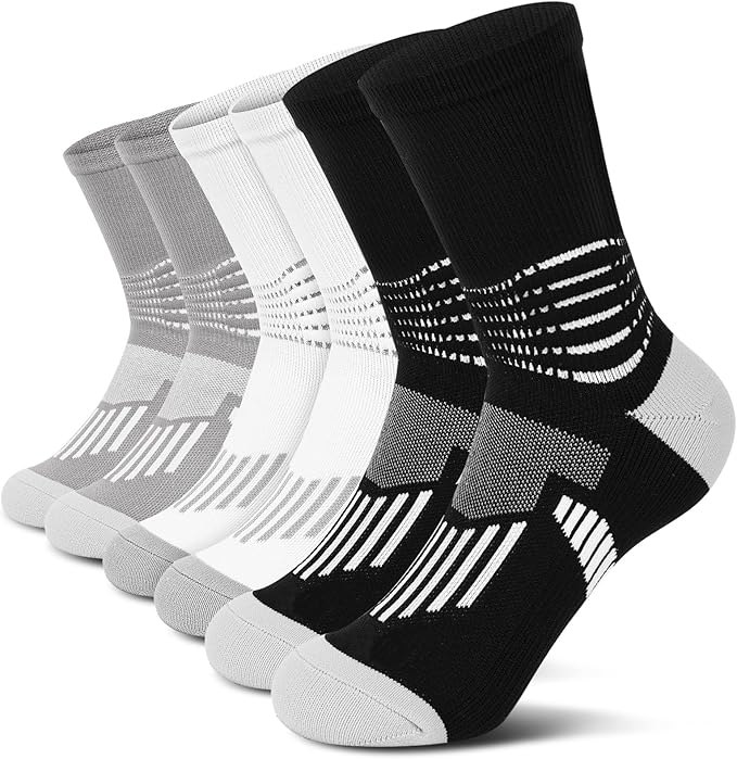 IRAMY Crew Compression Socks Athletic Running Socks for Men Women Plantar Fasciitis Relief 3/6 Pairs