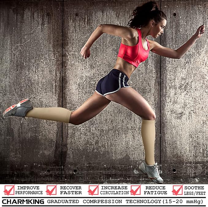 CHARMKING Compression Socks for Women & Men Circulation (3 Pairs) 15-20 mmHg is Best Support for Athletic Running Cycling