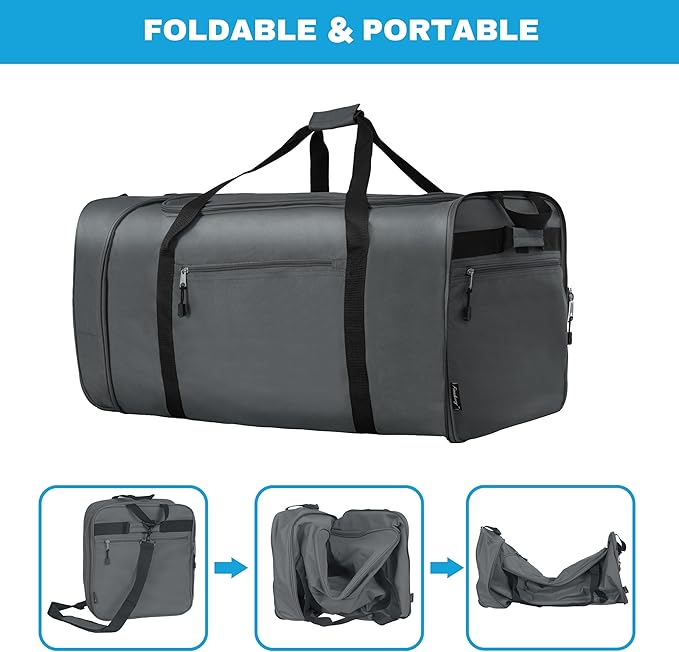 Finnhomy 100L Foldable Rolling Duffel Bag with 2 Wheels, Light Weight Travel Duffel bag with Large Loading Capacity, 32 inch Rolling Duffel bag with Shoulder Strap for Travel Camping Sports, Grey