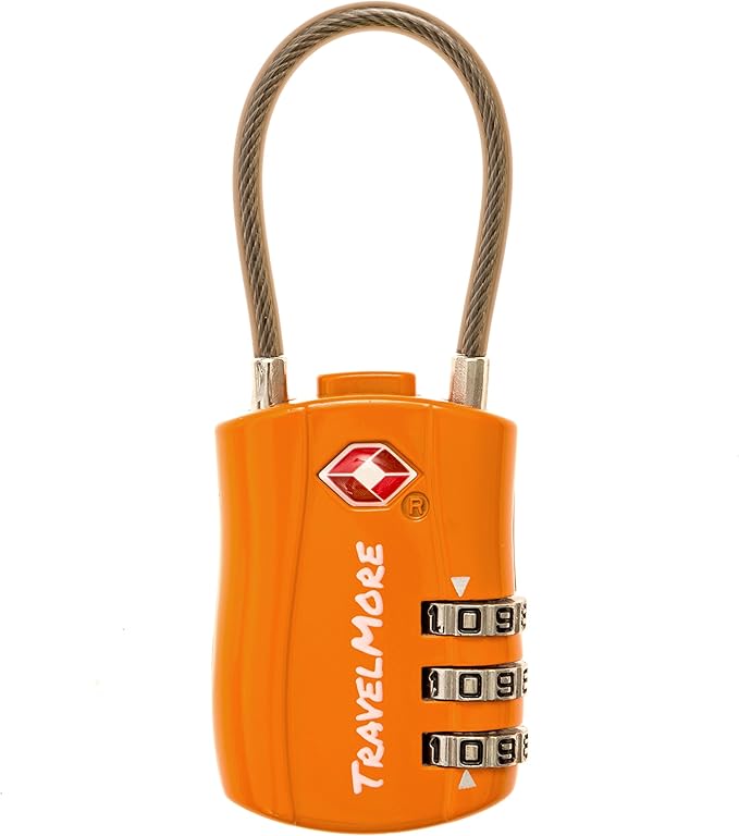 TSA Approved Travel Combination Cable Luggage Locks for Suitcases & Backpacks - 1 Pack of Orange TSA Lock