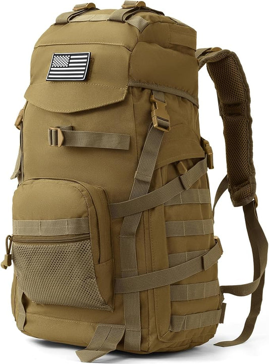 50L Tactical Backpack for Men and Women, Water-Resistant Molle Rucksack, Large Military Assault Pack for Hiking, Hunting, Camping, Gym & Outdoor Survival Khaki