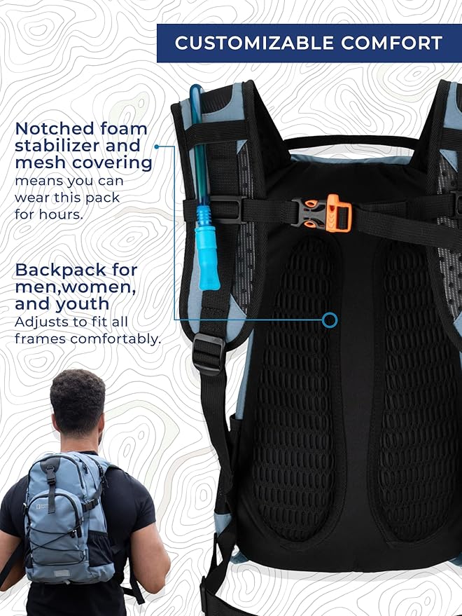 National Park Foundation 18L Hydration Backpack with 2 Liter Hydro Water Bladder Bag, Lightweight Daypack for Cycling, Hiking, Running, Climbing, for Men Women Kids
