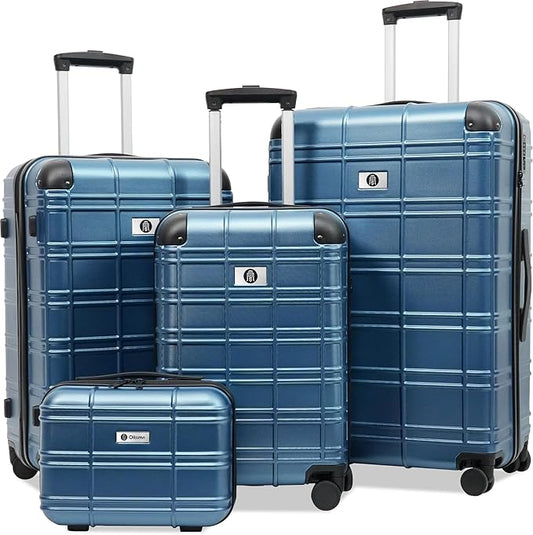 Luggage Sets 4 Piece, ABS PC Lightweight Suitcases with Wheels, Hardshell Luggage Sets Carry on Luggage with TSA Lock Blue (12in 20in 24in 28in)