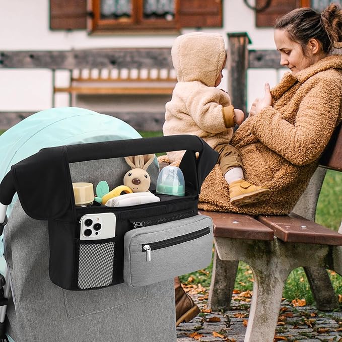 Accmor Universal Stroller Organizer with Insulated Cup Holder Detachable Phone Bag and Shoulder Strap,Stroller Bag Caddy Organizer Fits for Uppababy, Baby Jogger, Britax Strollers