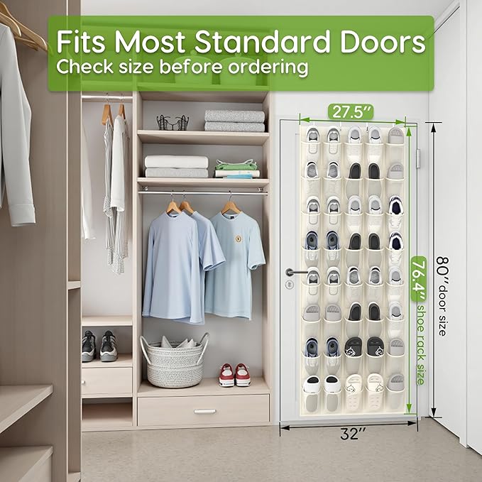 Unjumbly Over the Door Shoe Organizer with 40 Large Breathable Mesh Pockets, Space Saving Shoe Holder, Hanging Shoe Rack for Entryway Bedroom Closet Storage (Beige, 40 Pockets)
