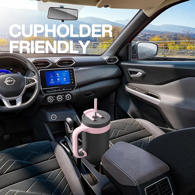 40 oz Tumbler with Handle, 2-in-1 Straw and Sip Lid, Leakproof, Dishwasher Safe, Insulated Stainless Steel Travel Coffee Mug, Keeps Cold for 34 Hours, Fits in Car Cup Holder (Iris)