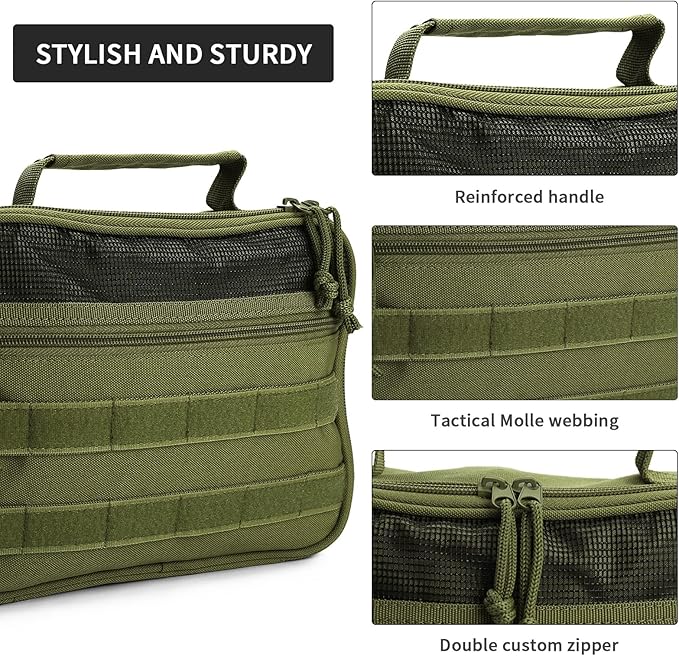SUNRISING Tactical Toiletry Bag for Men - Hanging Travel Dopp Kit, Shaving Hygiene Organizer, Durable Bathroom Essentials for Short Trips & Camping Army Green