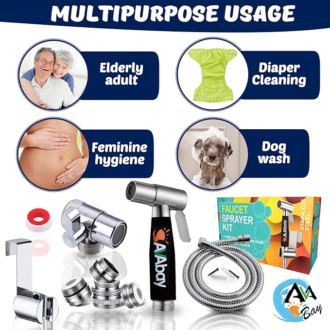 AVAbay® Sink Faucet Handheld Bidet Sprayer for Toilet I Bidet Attachment for Warm & Cold Water I Long 80" Hose Perfect for Feminine Hygiene, Cloth Diaper, Bathroom Toilet Cleaning
