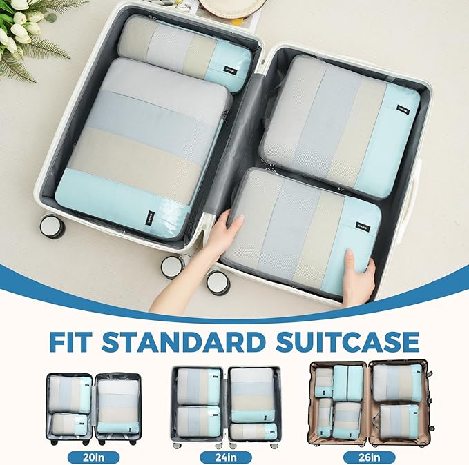 BAGAIL 6 Set/4 Set Lightweight Compression Packing Cubes for Travel, Anti-Tearing Expandable Organizer Bags for Suitcase