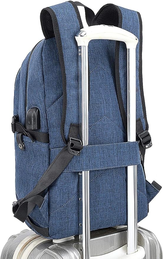 Tzowla Business Laptop Backpack Anti-Theft Backpack with USB Charging Port and Lock 15.6 Inch Computer Backpacks for Women Men, Casual Hiking Travel Daypack (Blue)
