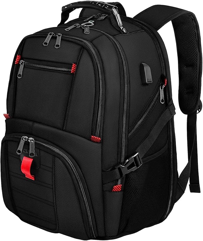 YOREPEK 18.4 Laptop Large Backpacks Fit Most 18 Inch Laptop with USB Charger Port,TSA Friendly Flight Approved Weekend Carry on Backpack with Luggage Strap for Men and Women, Black