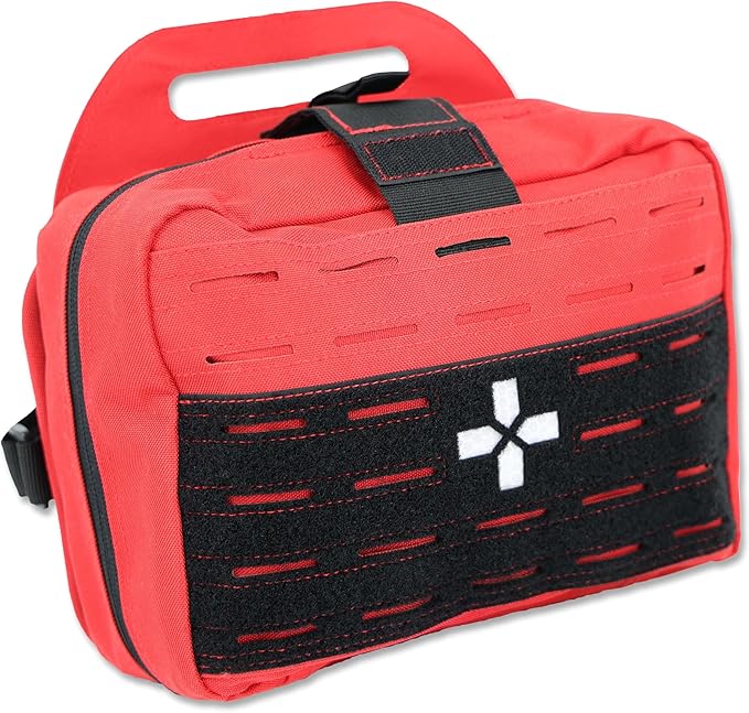 Lightning X Rip-Away Officer's Patrol Tactical Gunshot & Trauma IFAK Kit w/Headrest Mount - RED