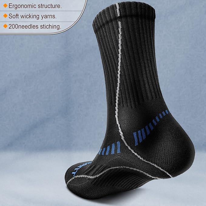 BULLIANT Compression Socks for Men 6Pairs, Athletic Crew Socks Cushioned For Men Sports Running-Arch Support