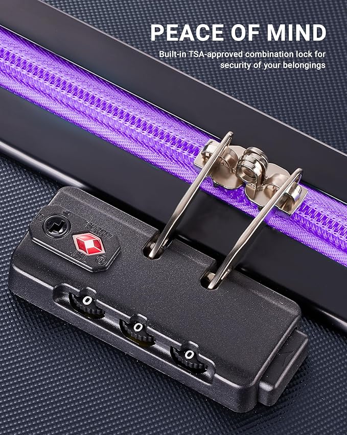 28 inch Luggage Hardside and Lightweight Suitcase with Spinner Wheels TSA Lock for Travel Business, Purple With Dark Blue