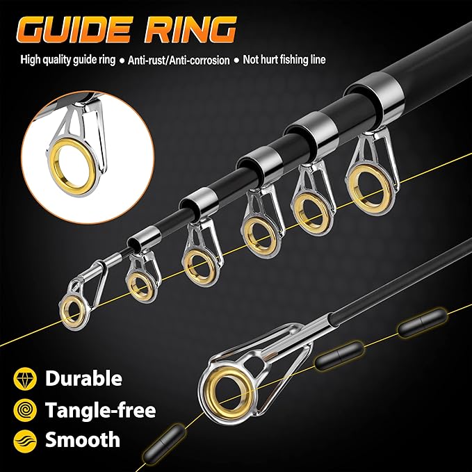 PLUSINNO Fishing Pole, Fishing Rod and Reel Combo,Telescopic Fishing Rod Kit with Spinning Reel, Collapsible Portable Fishing Pole with Carrier Bag for Freshwater Saltwater Fishing Gifts for Men Women