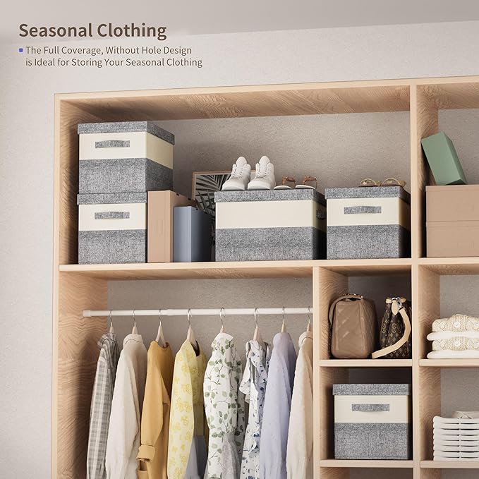 Fabric Large Storage Bins with Lids 3 Pack Collapsible, Linen Closet Organizers and Storage, Baskets for Organizing, Purse Organizer for Closet, Shelf Baskets, 15x10.6x10