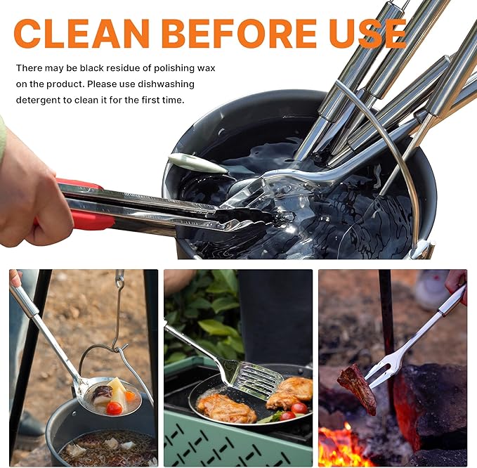 Camping Cooking Utensils Set Grilling Cookware Camp Kitchen Rotating Marshmallow Roasting Sticks BBQ Forks, Portable RV Camping Essentials Camper Must Haves for Cookouts Open Fire Pit