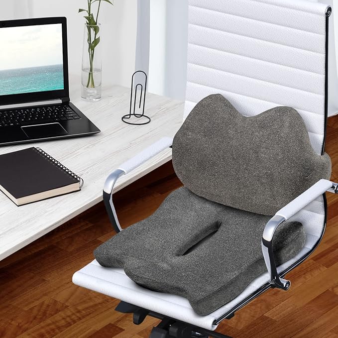 SUTERA Proper Posture Seat Cushion for Office Chair or Car Seat, Superior Memory Foam for Support and Back Pain Relief, Rubber Grips Underneath to Prevent Shifting (17.7x16x4.3 inches)