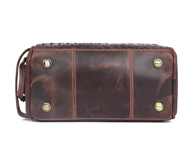 10" Premium Leather Toiletry Travel Pouch With Waterproof Lining | King-Size Handcrafted Vintage Dopp - Kit ~ Gift for Father's Day By Aaron Leather Goods (Wheat Brown)