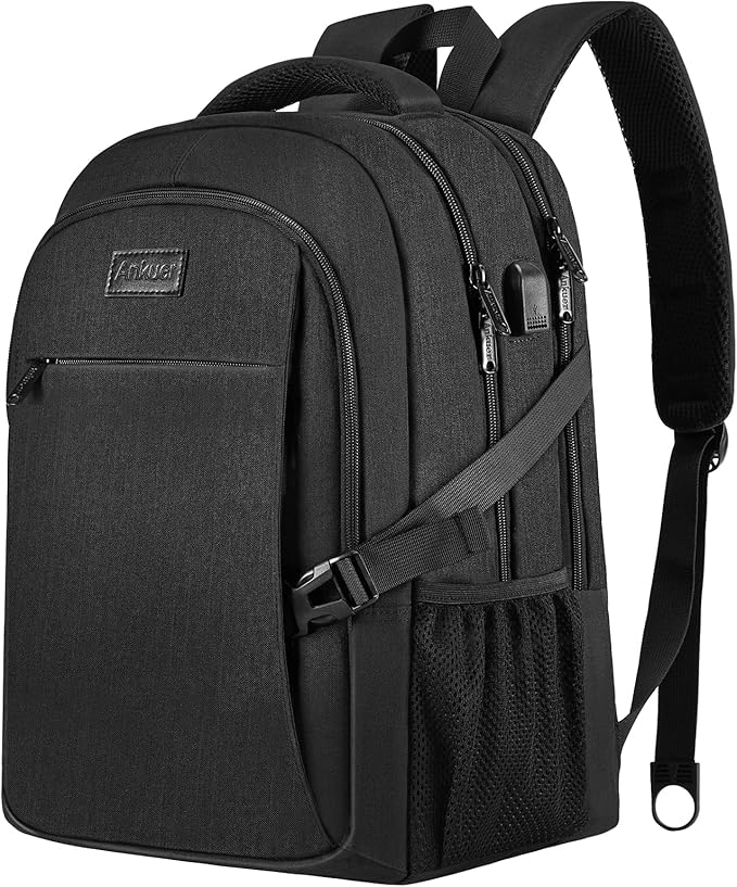 ANKUER Backpacks for Men Women, Backpack Fits Up 15.6 in Laptop Backpack for Travel, Backpacks with USB Charging Port, Work Business Backpack for School (Black)