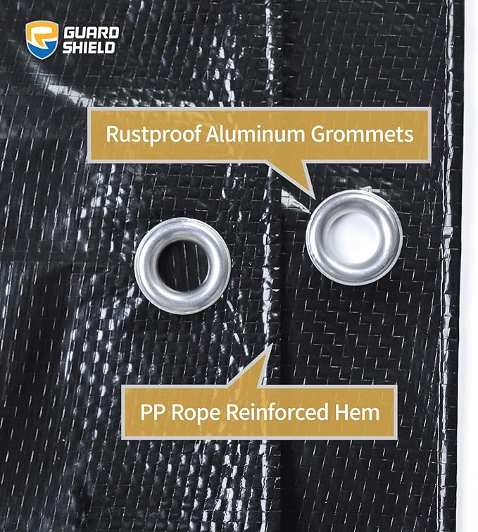 GUARD SHIELD Black Tarp 10x10 Feet Waterproof Tarps Lightweight Camping Tarp Outdoor Multi Purpose Poly Cover 6mil