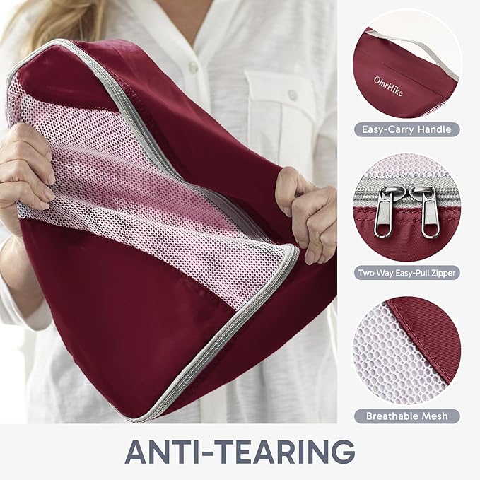 ALL INCLUDED 10 Set Sturdy Packing Cubes for Suitcases,OlarHike Travel Essentials,UPGRADED Anti-Tear Stitching, NEW Improved Luggage Packing Organizers for Travel Accessories (Burgundy)