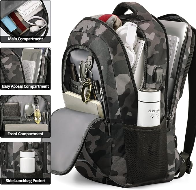 Backpack for Men Women, School Backpacks for Teen Boys, Business Anti Theft Sturdy Travel Laptop Backpack with USB Charging Port, Water Resistant 15.6 Inch Computer Bag Gift