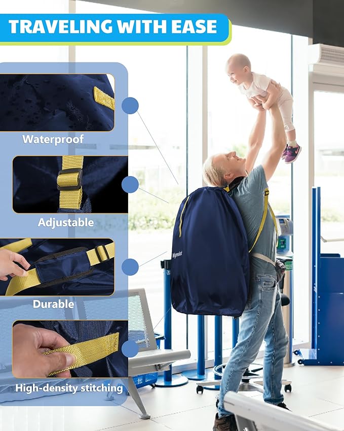 Large Stroller Bag for Airplane, Waterproof Stroller Travel Bag, Gate Check Stroller Bag for Single/Double Stroller Travel Bag with Handle and Drawstring Closure Stroller Cover (Blue)