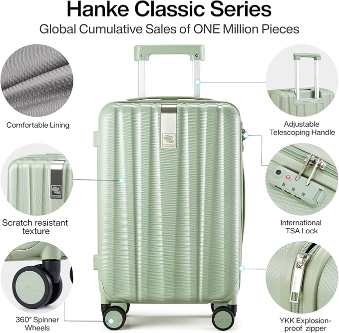 Hanke 24 Inch Luggage Suitcases With Spinner Wheels Lightweight PC Hard Shell Rolling Suitcase With Travel Lock,Checked-Medium 24-Inch(Bamboo Green)