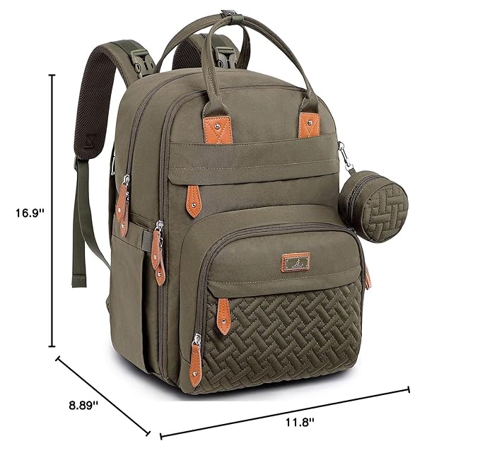 BabbleRoo Diaper Bag Backpack - Baby Essentials Travel Tote - Multi Function Water Resistant Diaper Bag, Travel Essentials Baby Bag with Changing Pad, Stroller Straps & Pacifier Case - Army Green