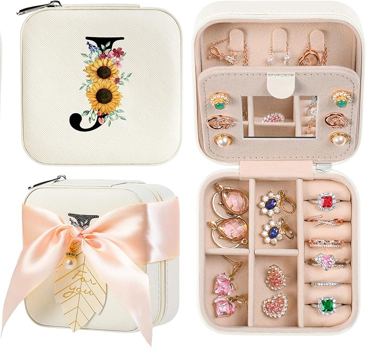 AYGXU Travel Jewelry Box for Women and Girls - Small Case With Initial A-Z - Teacher Gifts