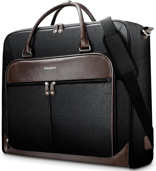 Garment Bag Travel Large Leather Carry On Suit Bag with Strap for Business Hanging Suitcase Luggage Bags for Men Women (Black)